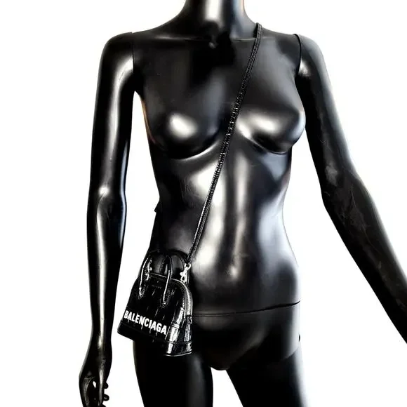 BALENCIAGA Black Calfskin Logo Crocodile Embossed Mini Ville Top Handle Bag XXS - Picture 2 of 16